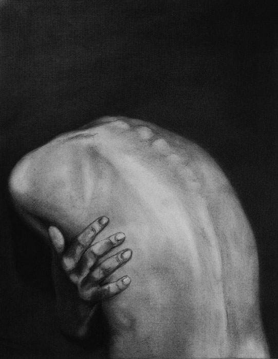 [ ], 2024; Kohle/Papier, 63 x 48 cm